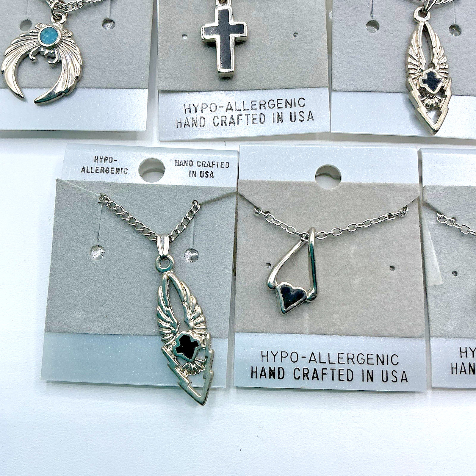 Vtg Silver Tone 18” Necklace Lot of 9 Hand Crafted In USA Cross Wing Snake Gift