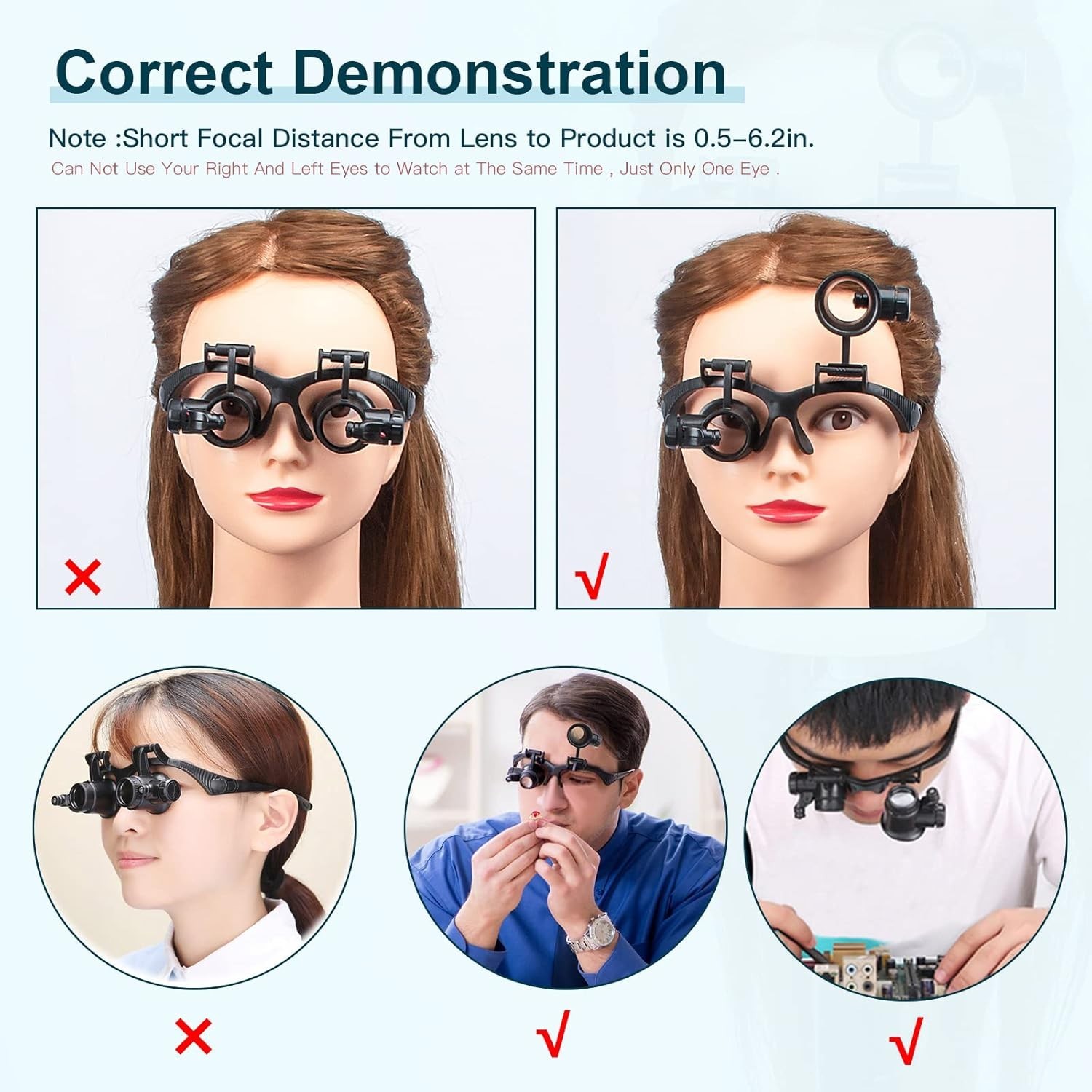 Ergonomic Headband Magnifier with LED Light – Hands-Free 10X-25X Magnification