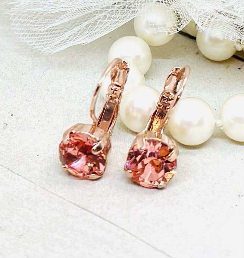 Rose Gold Plated Rose Peach Cup Chain Drop Earrings made with Austrian Crystals
