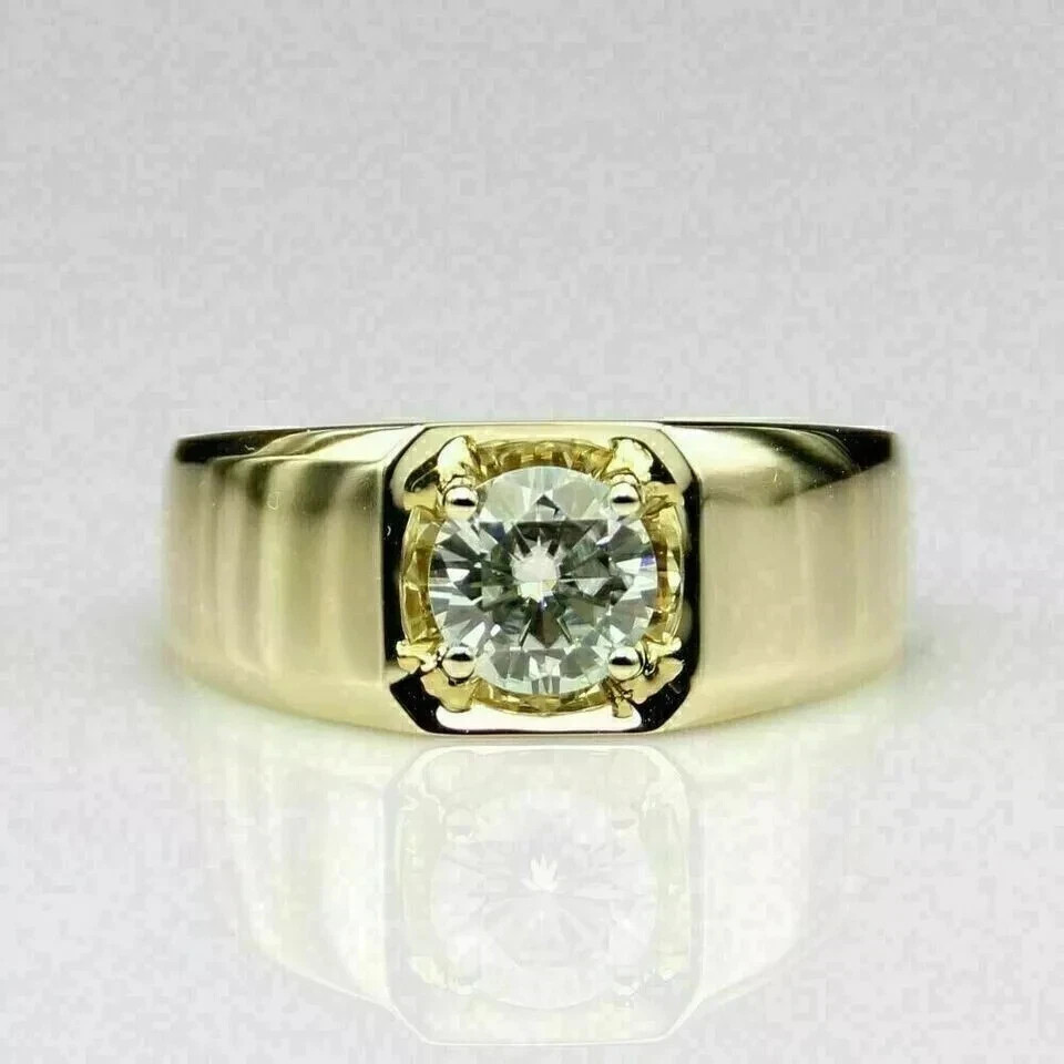 2Ct Round Cut Lab Created Diamond Solitaire Men’s Ring 14K Yellow Gold Plated