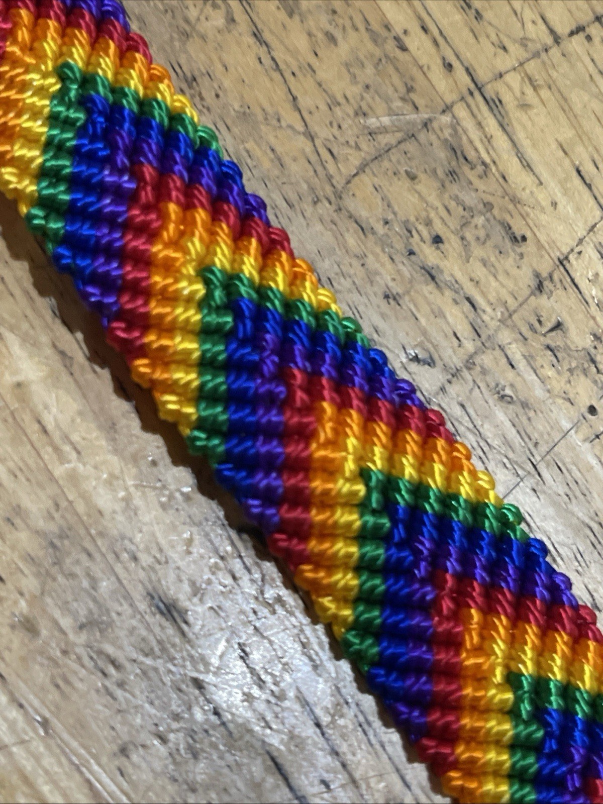 Rainbow Colors Woven Friendship Bracelet: Hand Made In Mexico, 9” Long 3/4” Wide