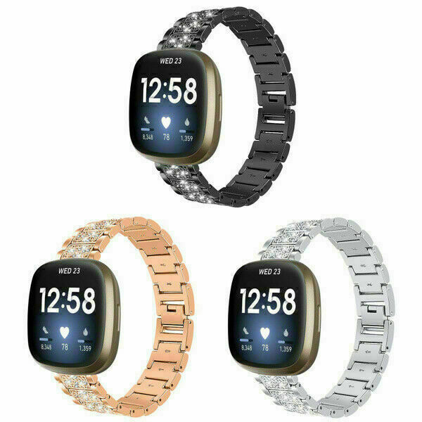 For Fitbit Versa 3 4/ Sense Watch Band Bling Metal Bracelet Diamond Wrist Strap
