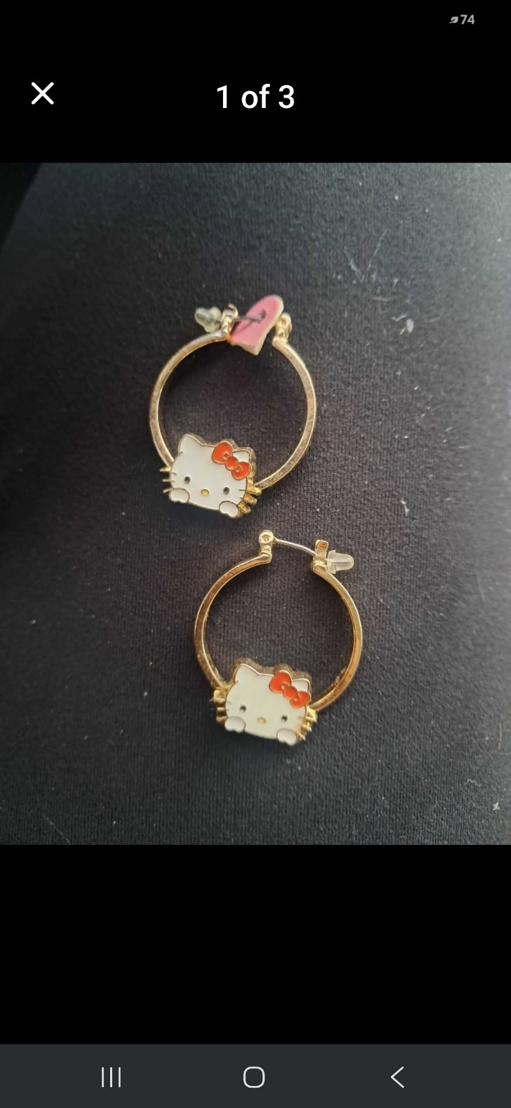 Hello Kitty Gold Tone Enamel Hoop Earrings White Red Secure Lock Back