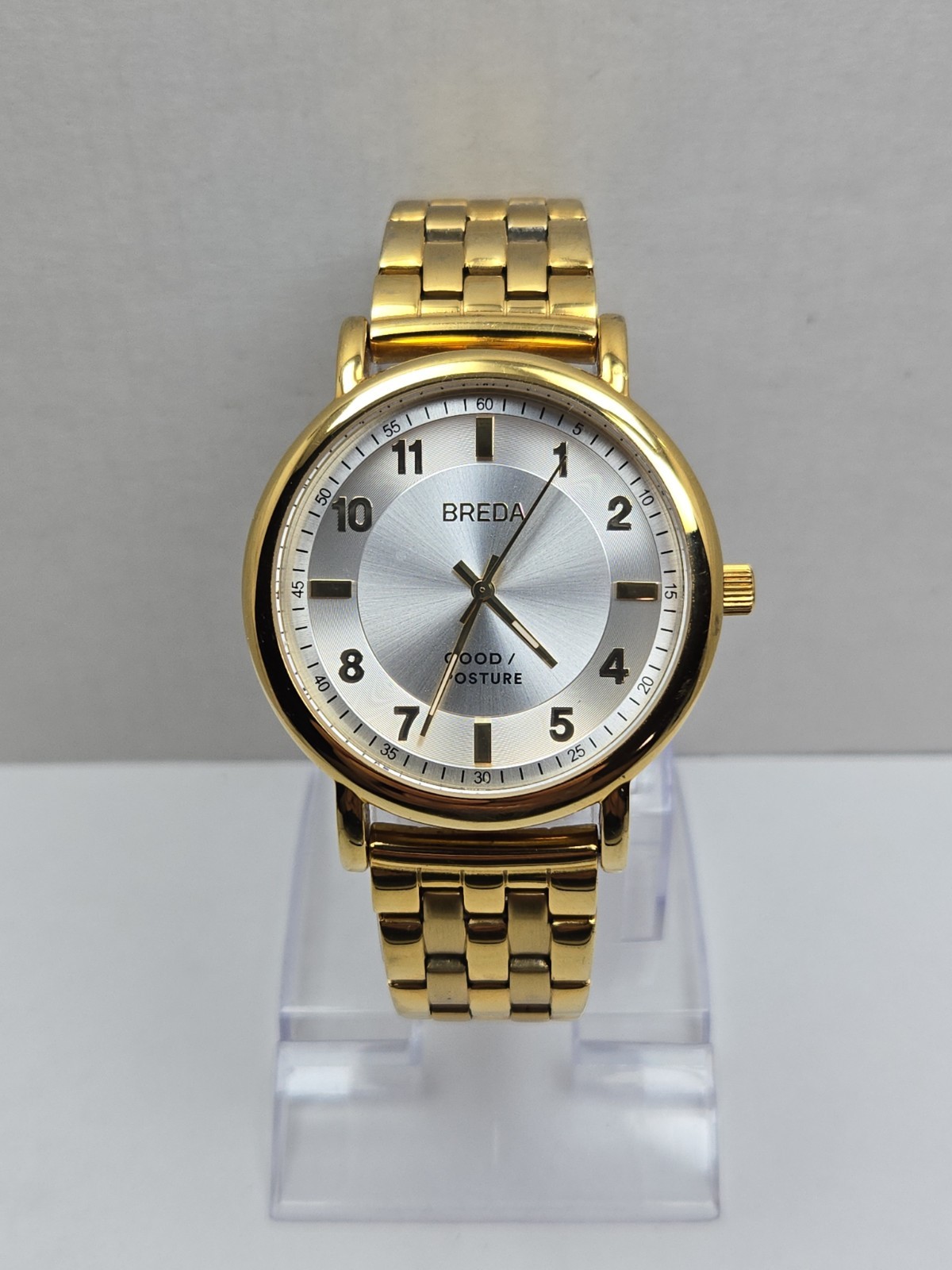 Breda Good Posture Blossom 18K Gold Plated Quartz Watch 41mm Mens New Battery