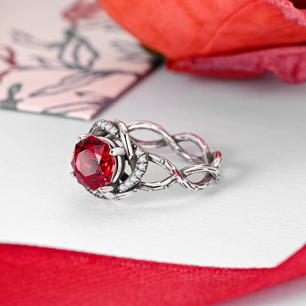LAZA Original 925 Sterling Silver Finger Ring CZ Bramble Rose for Women Jewelry