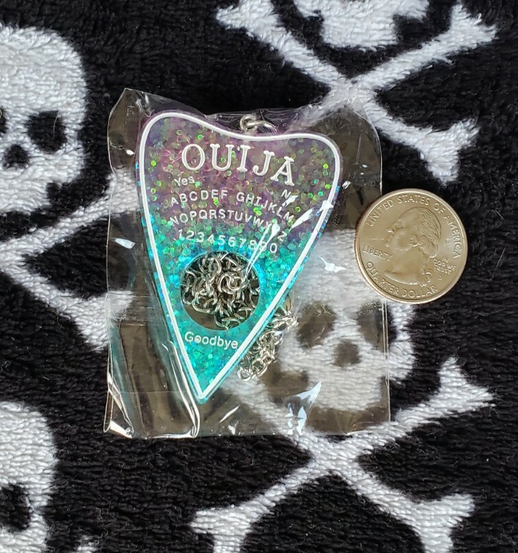 Ouija Planchette Pendant Necklace Purple Blue Glitter Resin Spirit Board Gothic