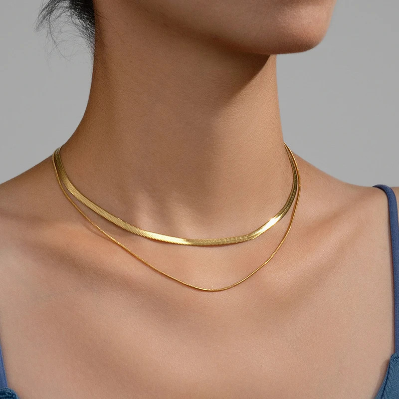 Hot Classic Unisex Flat Snake Chain Choker Necklace for Women Stainless Steel He