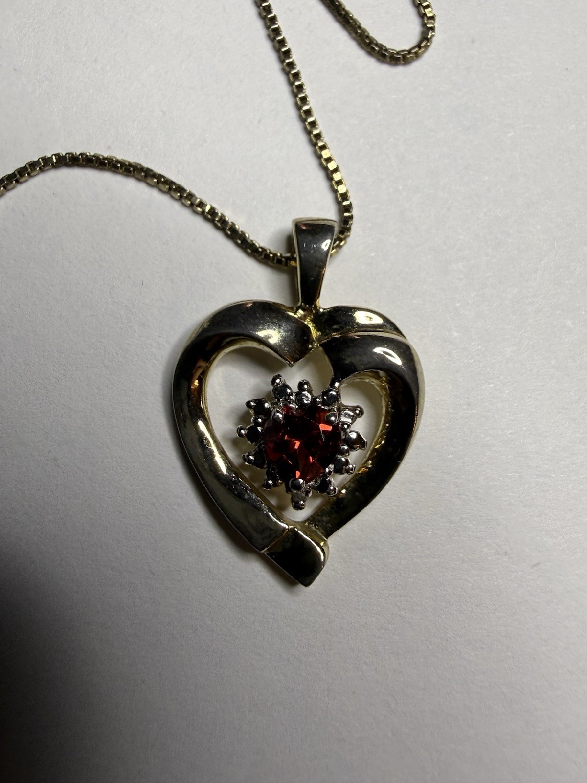Vintage FAS 925 Italy Heart Pendant Necklace Red Stone Read Description