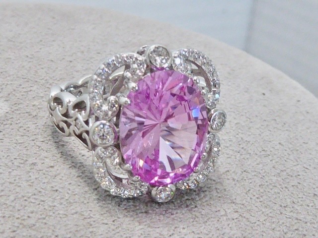 NEW QVC Diamonique Erica Courtney Size 8 Pink XO EC 925 Sterling Silver Ring