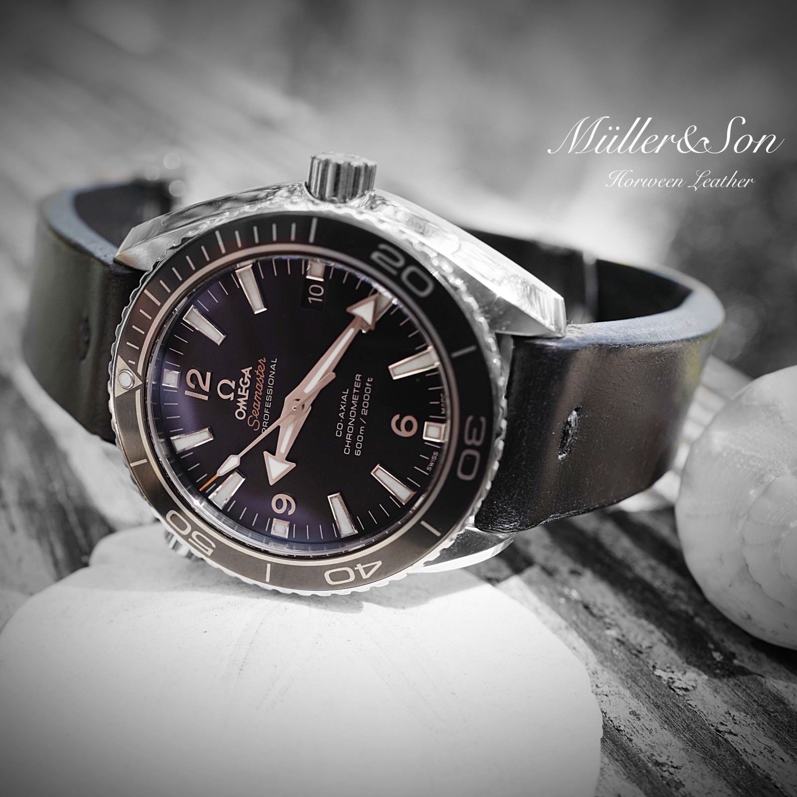 Müller&Son Horween Leather 20mm Black Watch Strap for Omega with “Snake Bites”