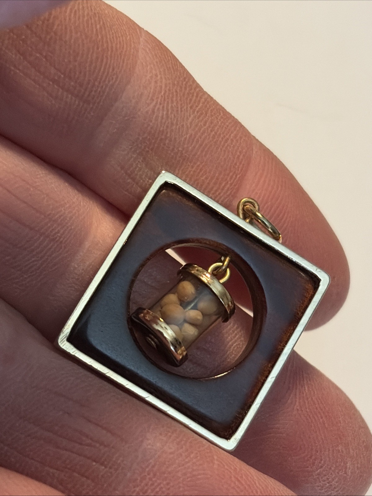 Vintage Rare Mustard Seed Faith Pendant Charm-capsule Dangles In Square