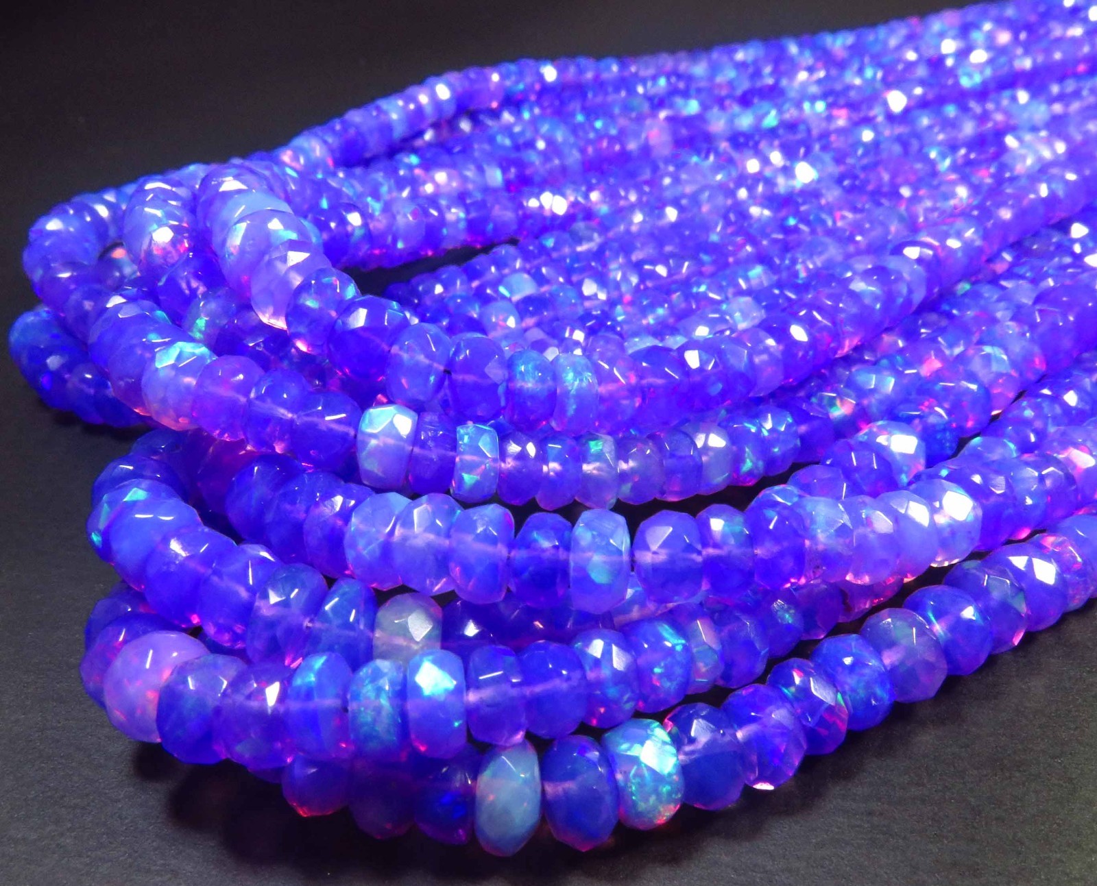 Natural Ethiopian Purple Opal Fire Faceted Rondelle Gems Beads 3.5-5.5mm 16″Inch