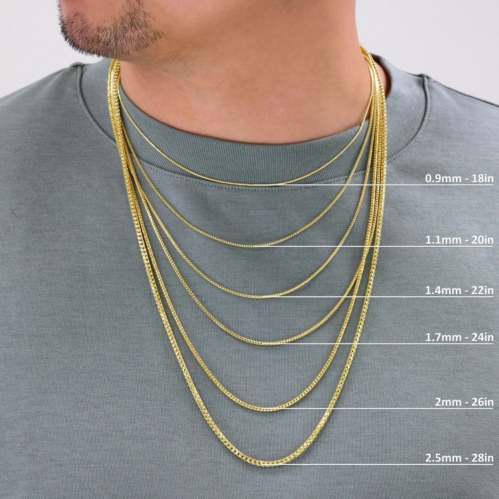 14K Yellow Gold Solid Franco 0.6mm-6mm Diamond Cut Spiga Chain Necklace 16″- 30″