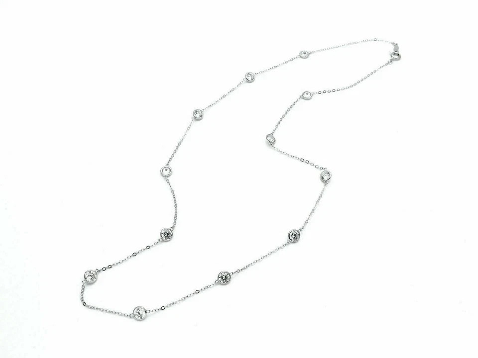 By Yard Station Necklace 3Ct Round Lab Created Diamond 14k White Gold Finish
