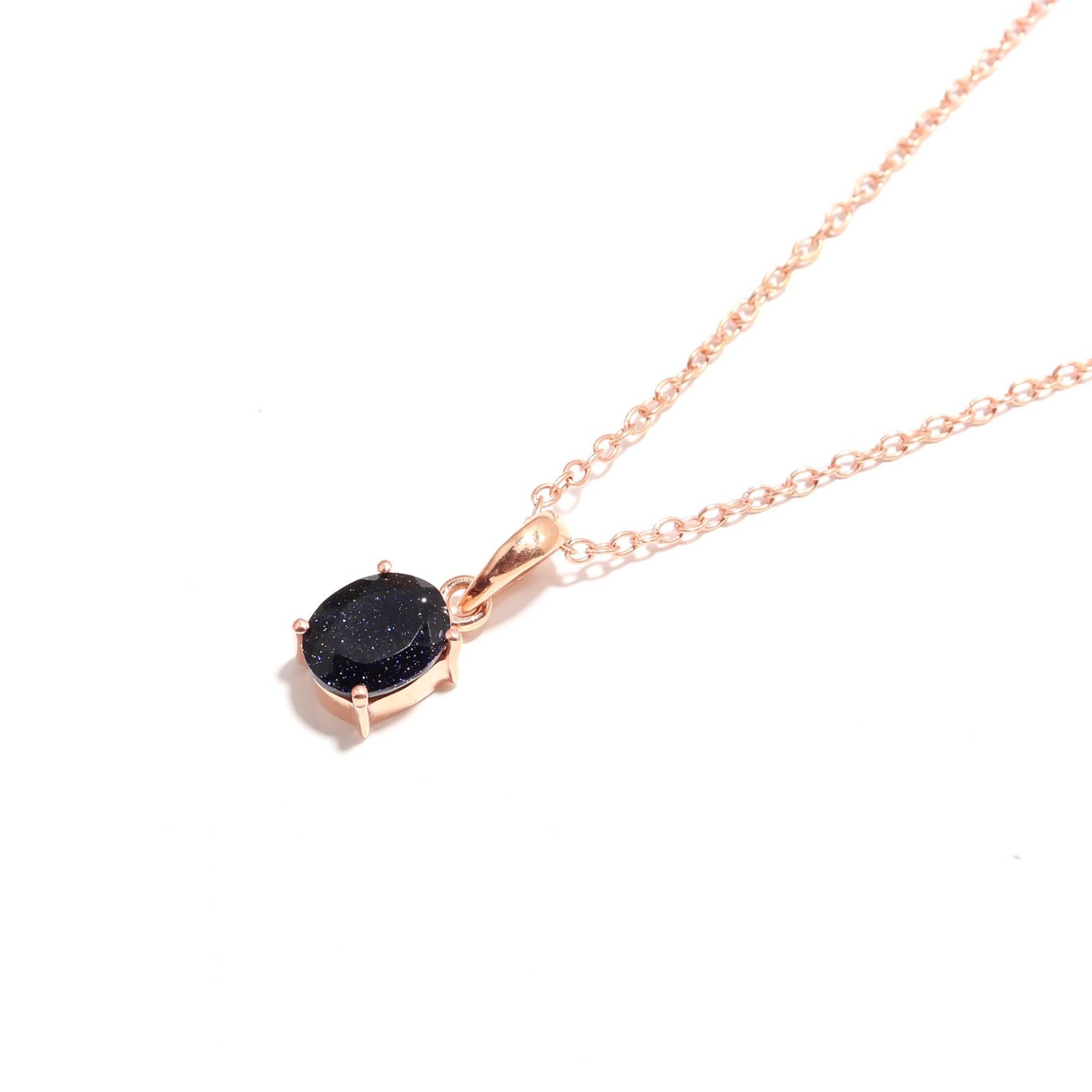 Natural Galaxy Sandstone Oval Necklace Rose Gold Fill 925Sterling Silver Jewelry