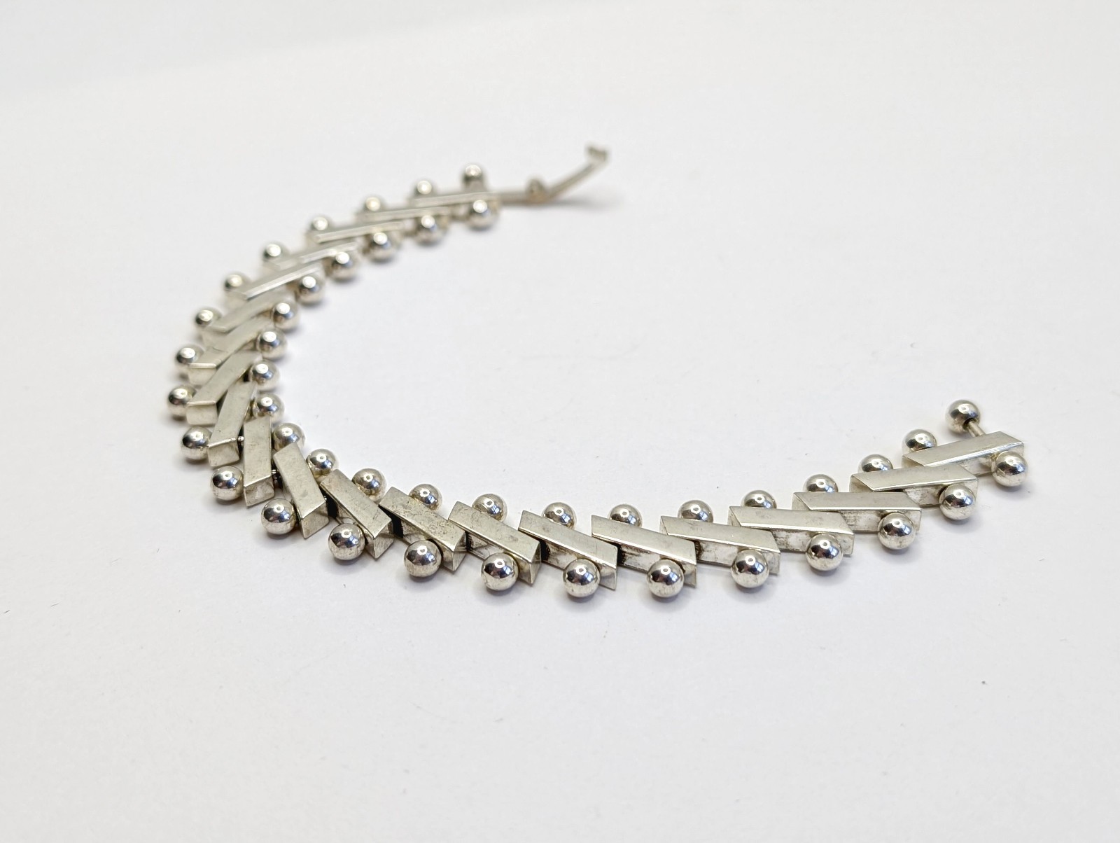 OOAK Vtg Sterling Silver Modernist DNA Articulated Chain Bracelet – 7 1/4″, 34g