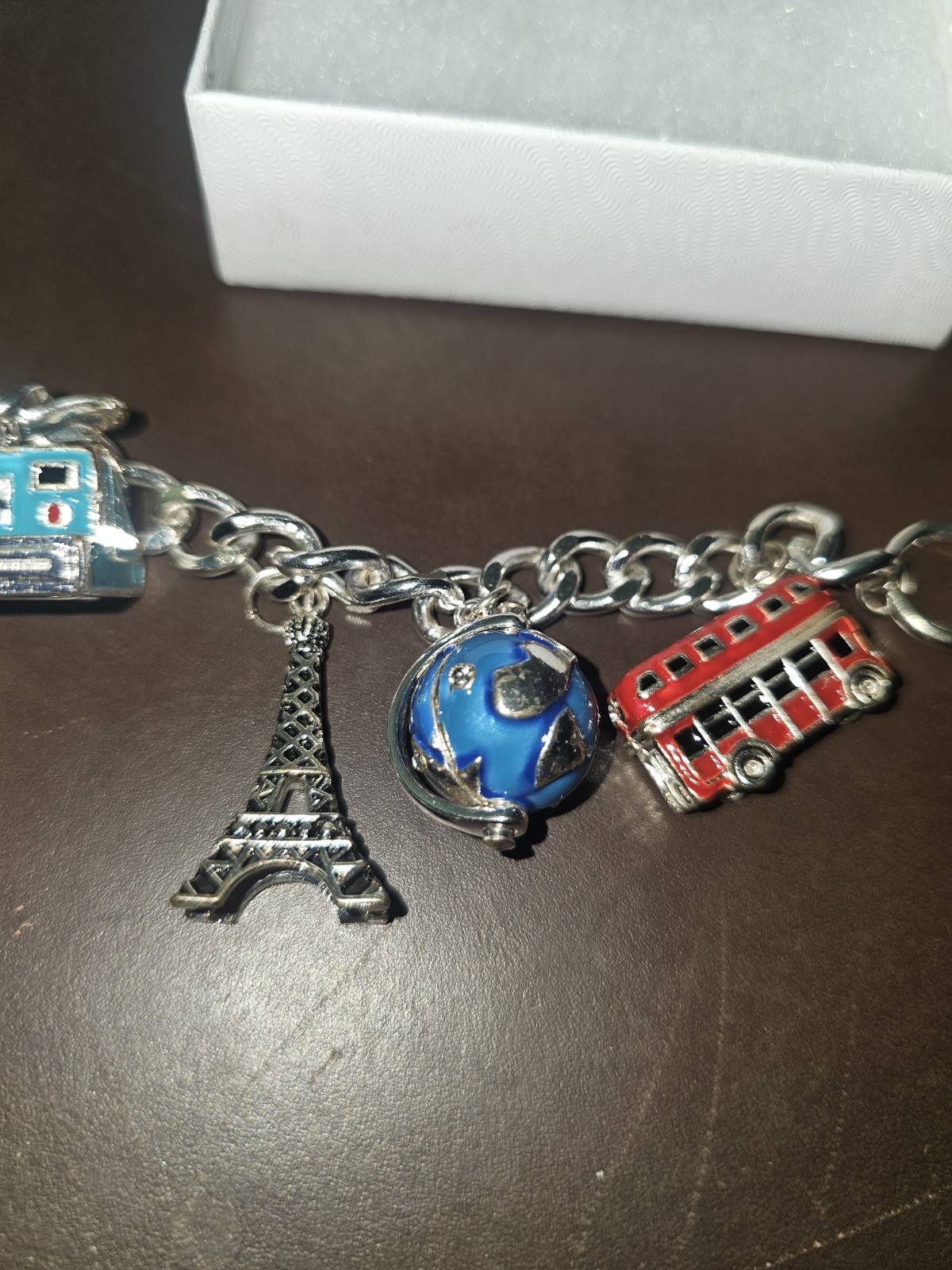 European Travel Themed Charm Bracelet w/ 5 Charms, Mixed Metals, 8” Toggle Clasp