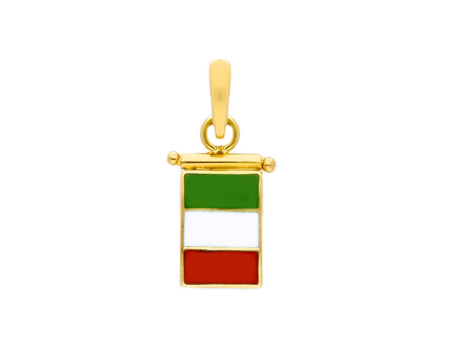 18K YELLOW GOLD GLAZED GREEN WHITE RED ITALY FLAG PENDANT CHARM MEDAL ENAMEL