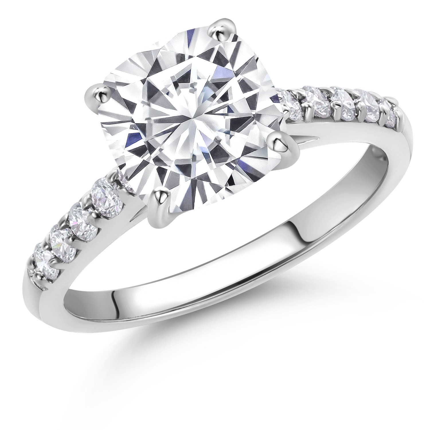 8MM Gemstone Birthstone & Lab Grown Diamond Engagement Ring Women 10K White Gold