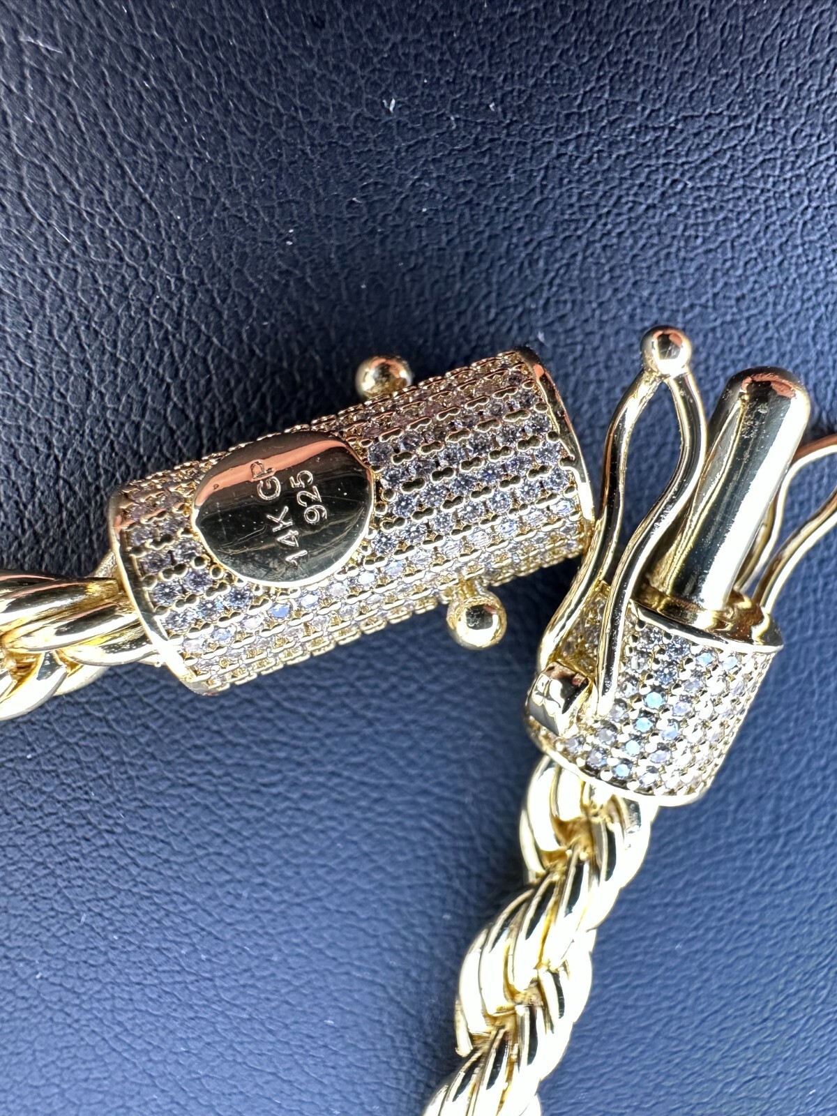 Iced MOISSANITE Clasp 14k Gold Over Stainless Rope Bracelet 4-6mm Pass Tester ✅