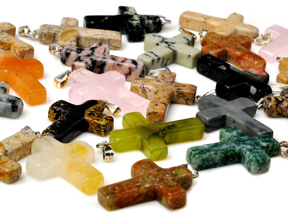10pcs mass mixed natural stone cross necklaces pendants jewelry party gifts