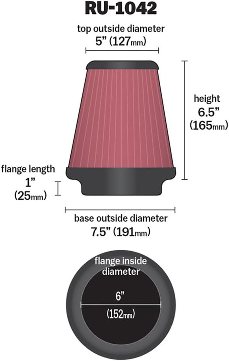 K&N High-Flow Original Lifetime Universal Clamp-On Air Filter: High Performance,