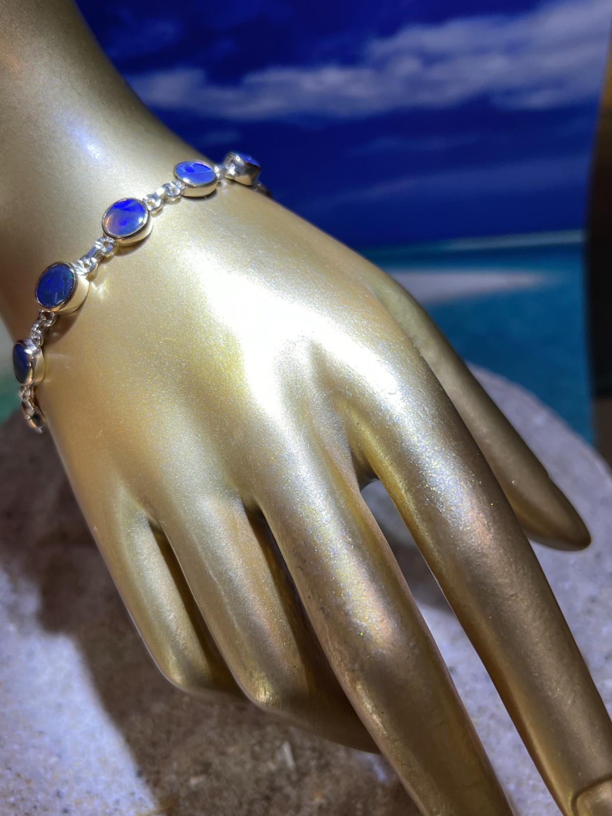 Opulent Blue Metallic Boulder Opal Link Bracelet in 18Kt Goldvermeil Setting