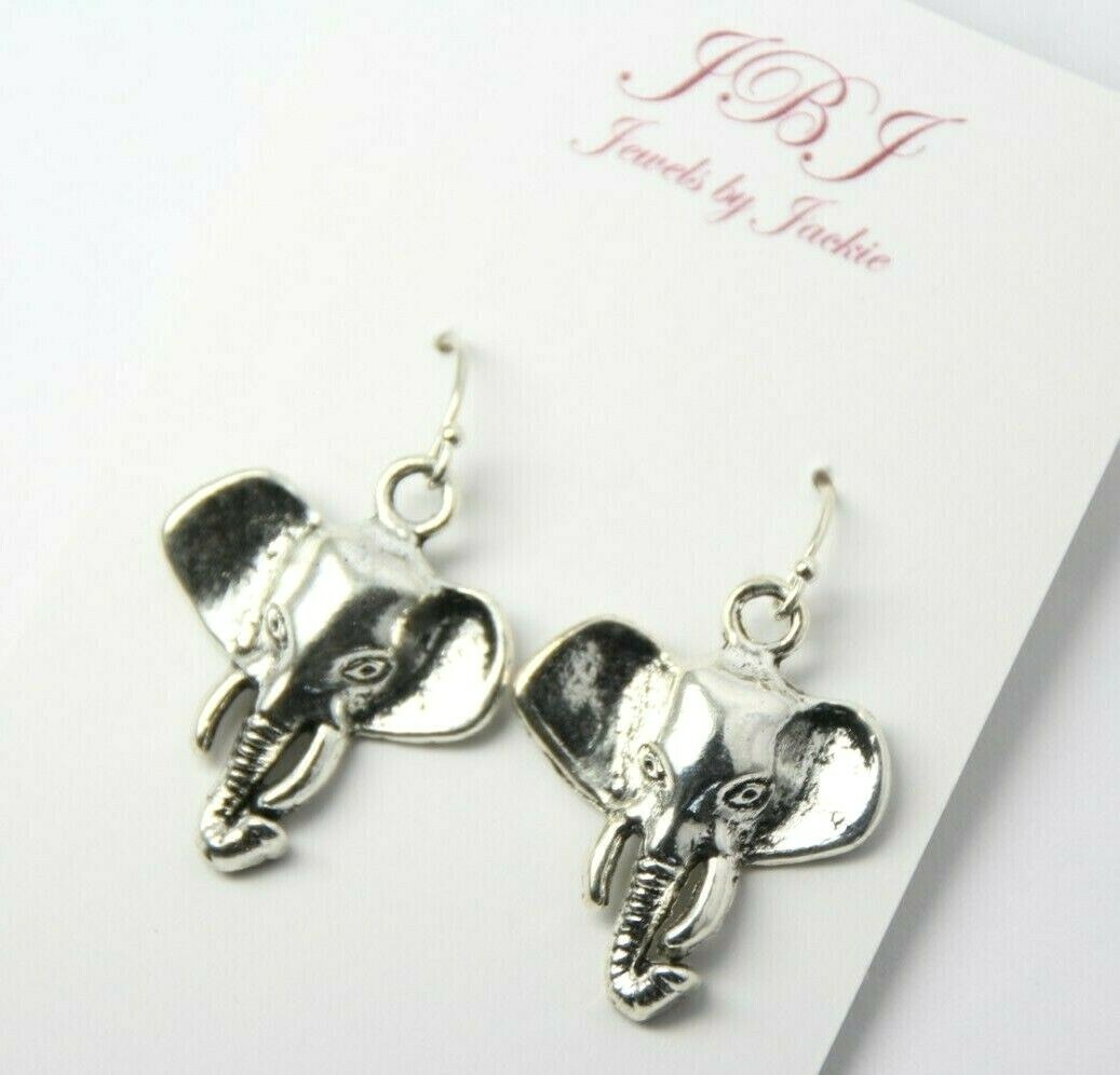 Elephant Charm Earrings 925 sterling silver hooks pewter charms Wild Animal
