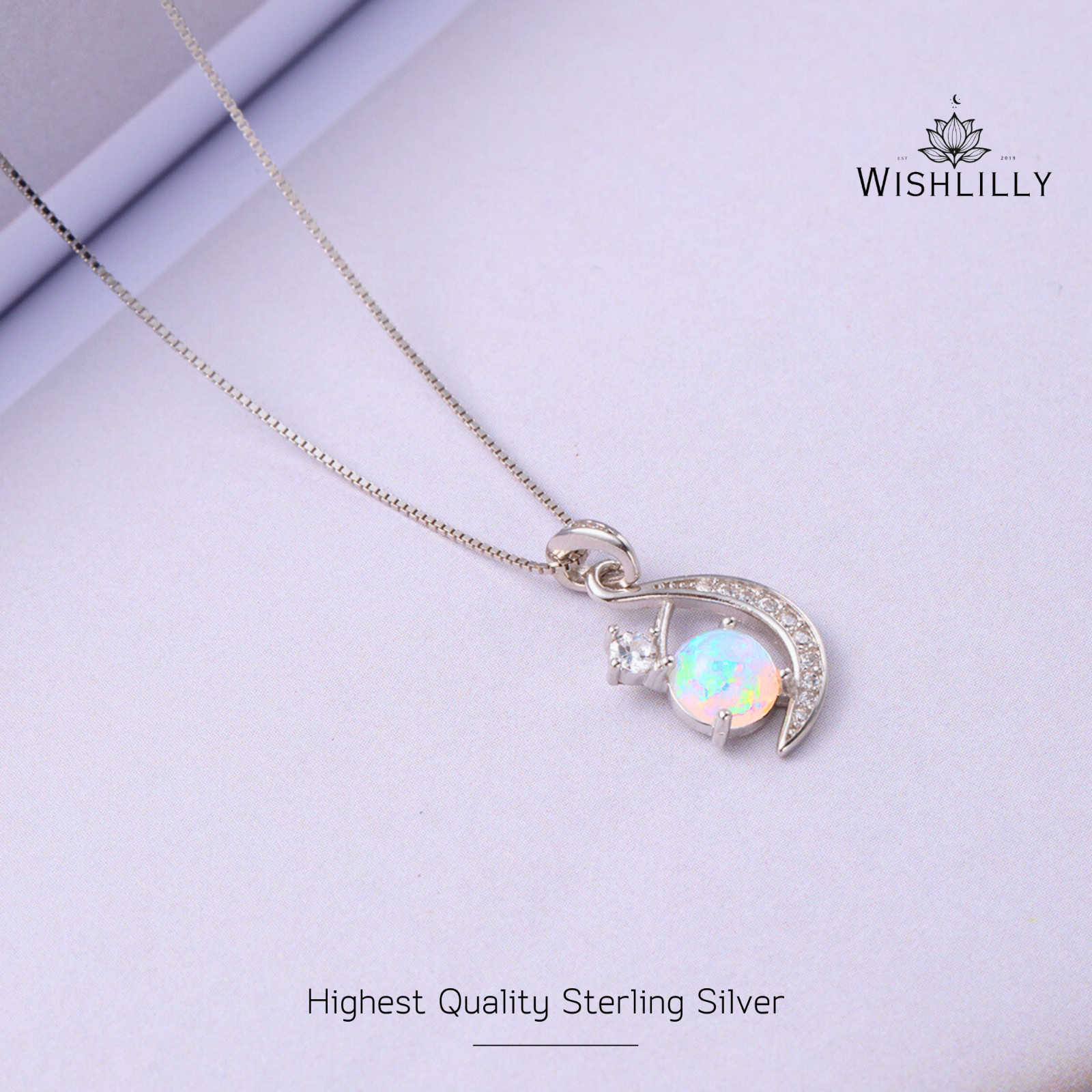 Silver Opal Moon Pendant Necklace by Wishlilly • Gift for Her • Gifts for Mom •