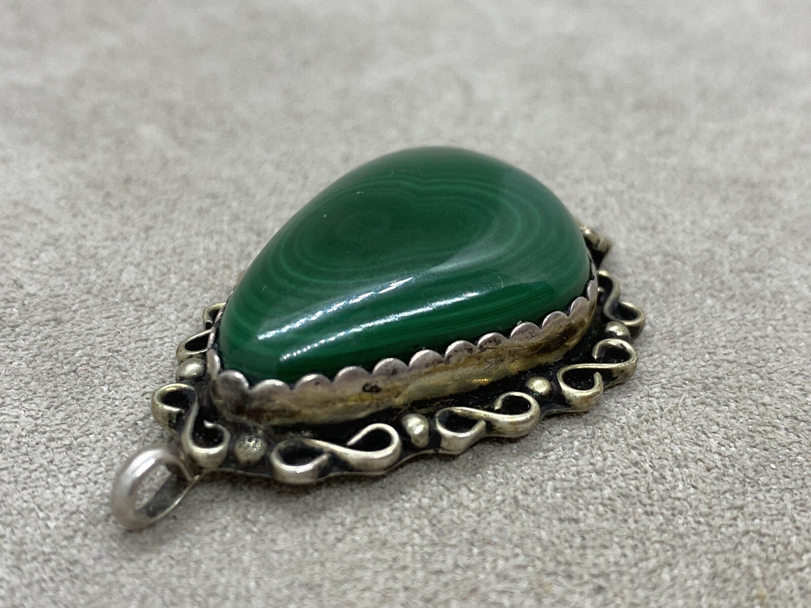 Vintage N.A. DW SIGNED Malachite Sterling Silver Pendant