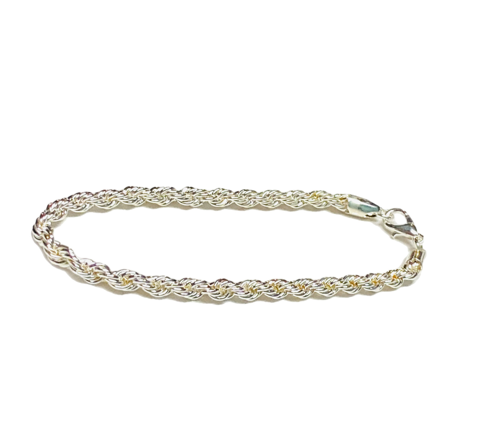 Twisted Rope Silver Tone Chain Bracelet 8” Costume Fashion 4mm Wide EUC Thick