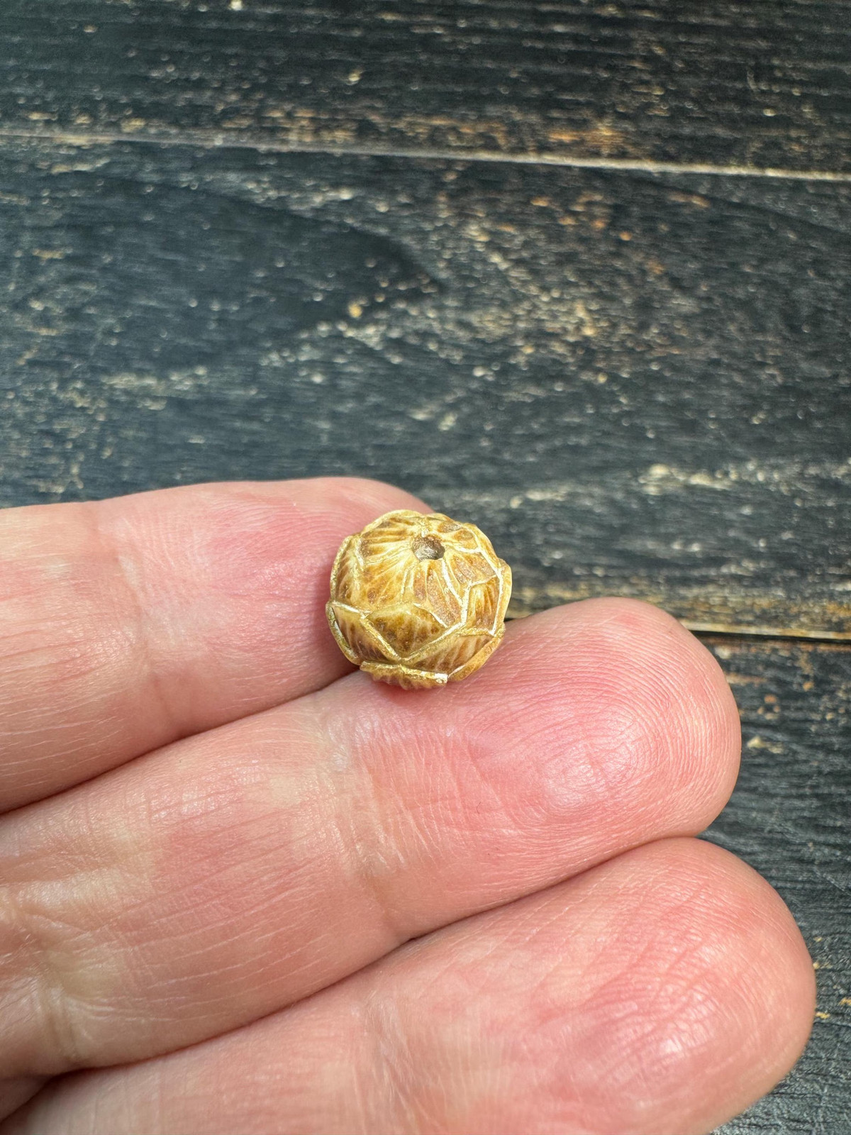 Hand-Carved Lotus Yak Bone Bead | Vintage Style Lotus Guru Bead | Himalayan Flo