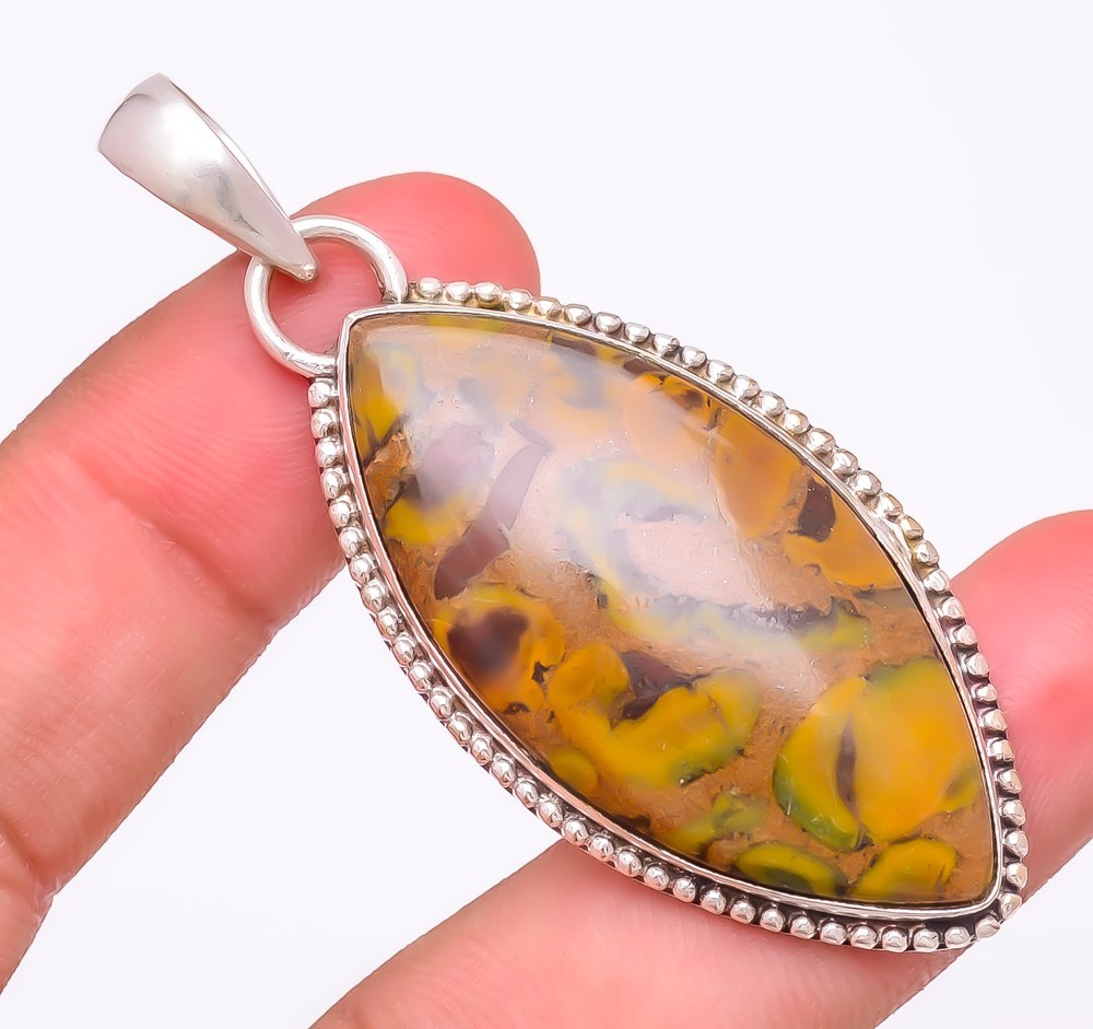 Natural Rainforest Jasper Gemstone 925 Silver Plated Jewelry Pendant 2.5″ S262