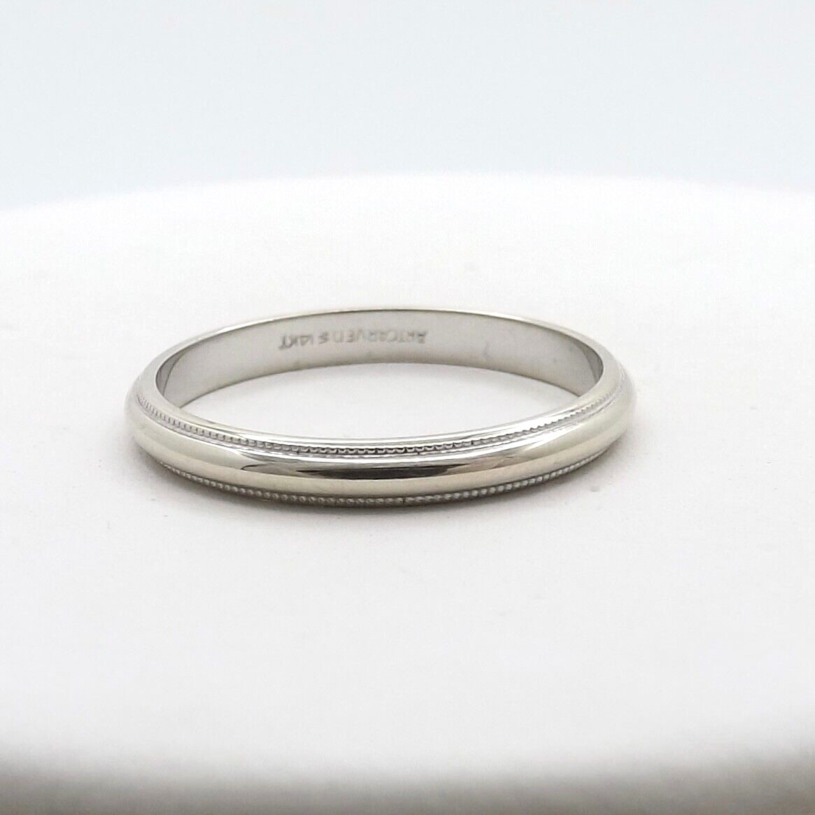 Art Carved 14k White Gold Milgrain Edge Wedding Band Ring sz7 New