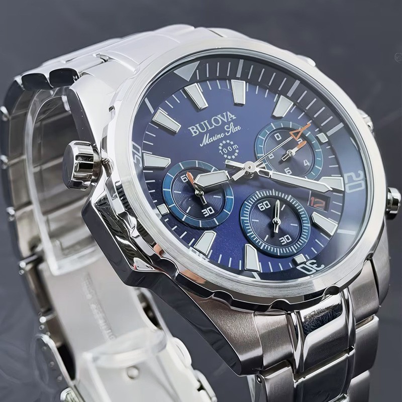 Bulova Marine Star Series B 96B256 Blue Dial Quartz Men’s Chronograph Watch 43mm