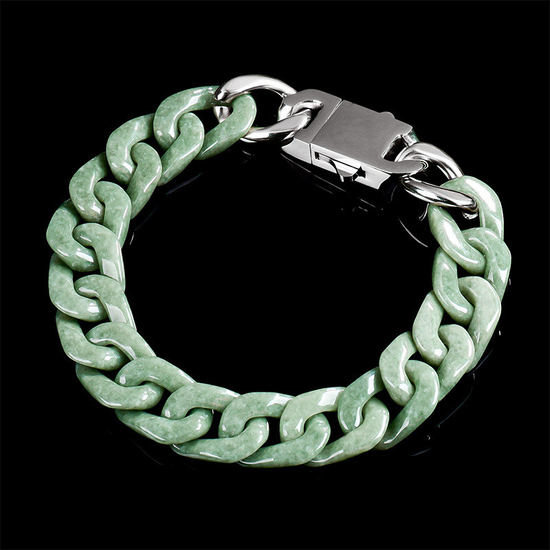 Real Grade A Natural Green Jade Jadeite Cuban Curb Link Bracelet 5.9-9.4Inch