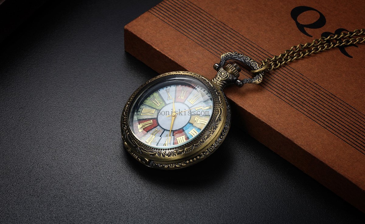 Retro Bronze Tone Wheel Rome Steampunk Quartz Pocket Watch Pendant Necklace