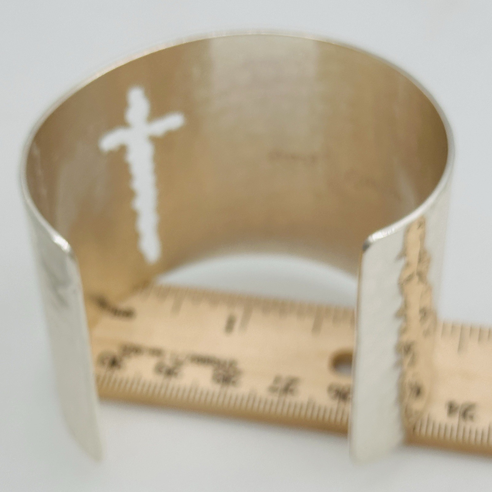 Rustic Cuff Wide Hammered Cross Cutout Silver Tone Statement Cuff Bracelet