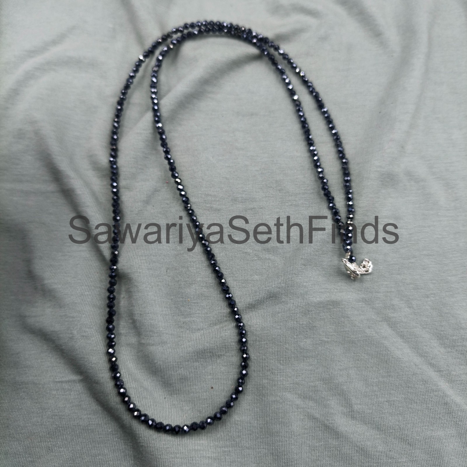 Black Spinel 3mm Faceted Necklace, Minimalist Sterling Silver Clasp, Handmade