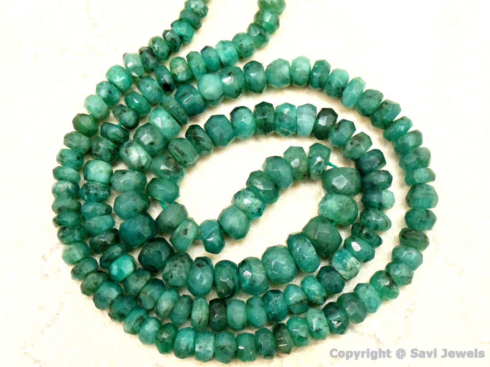 EMERALD Graduated 3-5mm Faceted Rondelle 14″str 45Ctw – (145-150 Beads approx.)