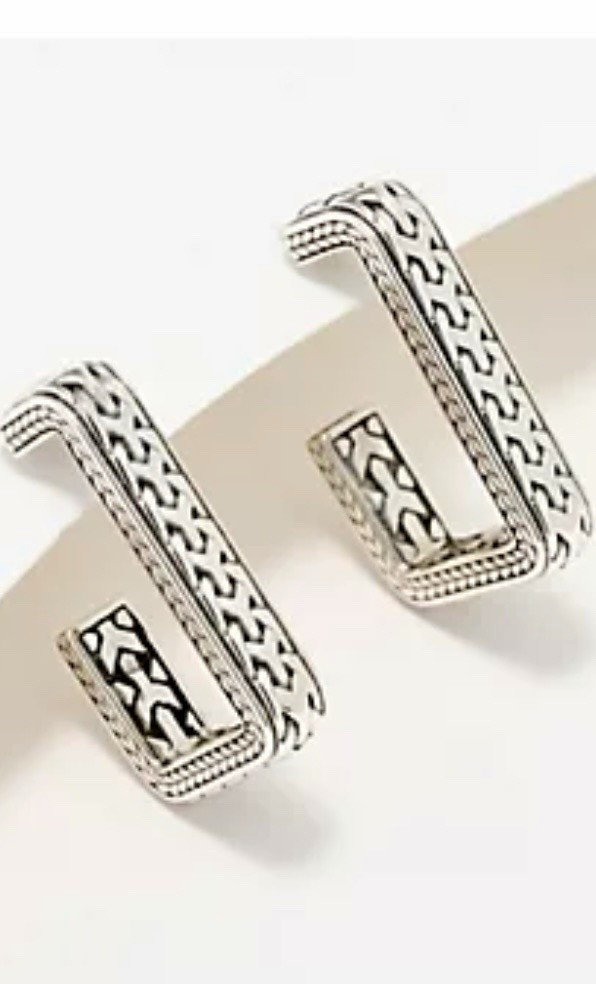 QVC JAI Sterling Silver Heritage texture crane rectangular hoops earrings 3/4”