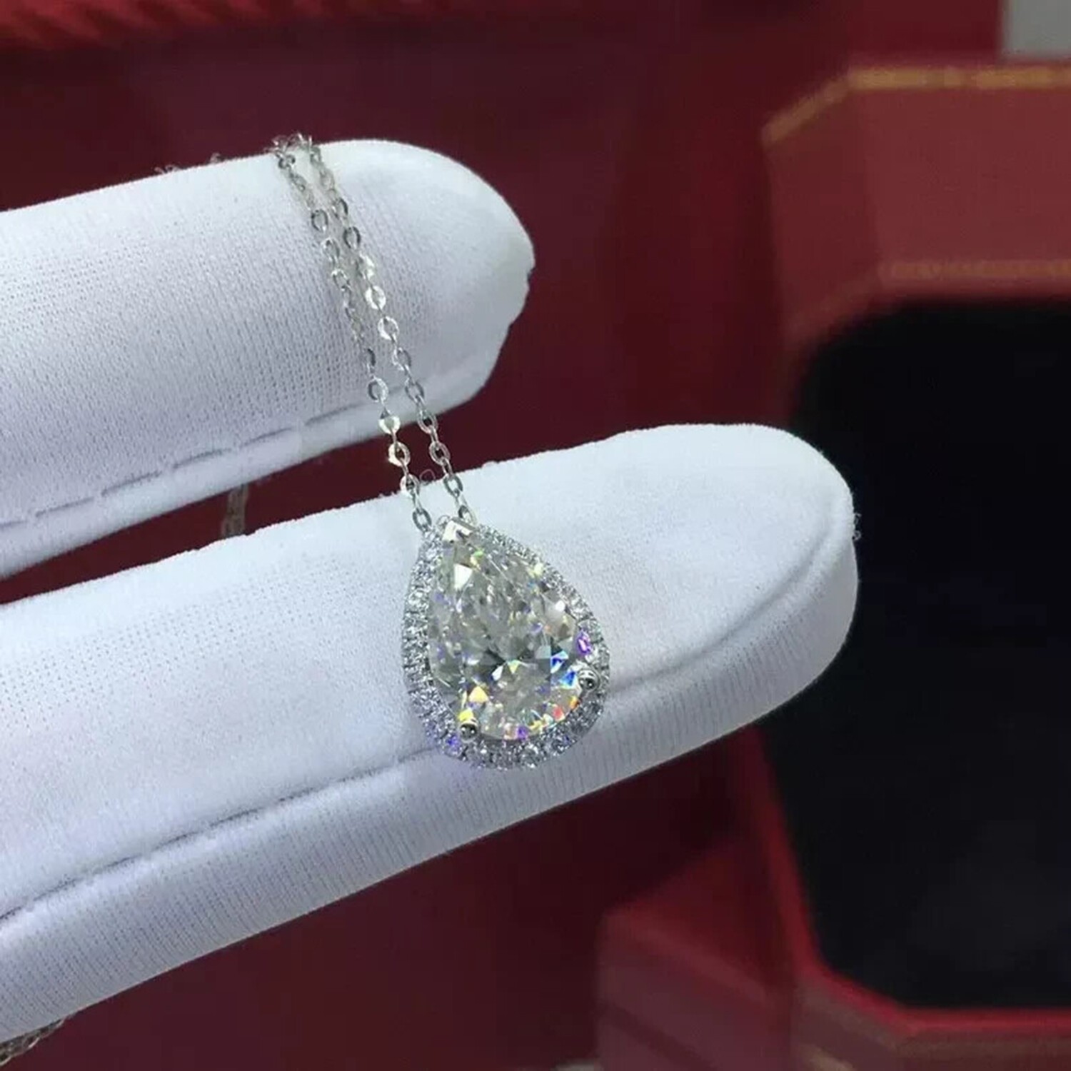 Lustrous 4.7 Ct Pear Cut Lab Diamond Solitaire Drop Necklace in 925 Silver