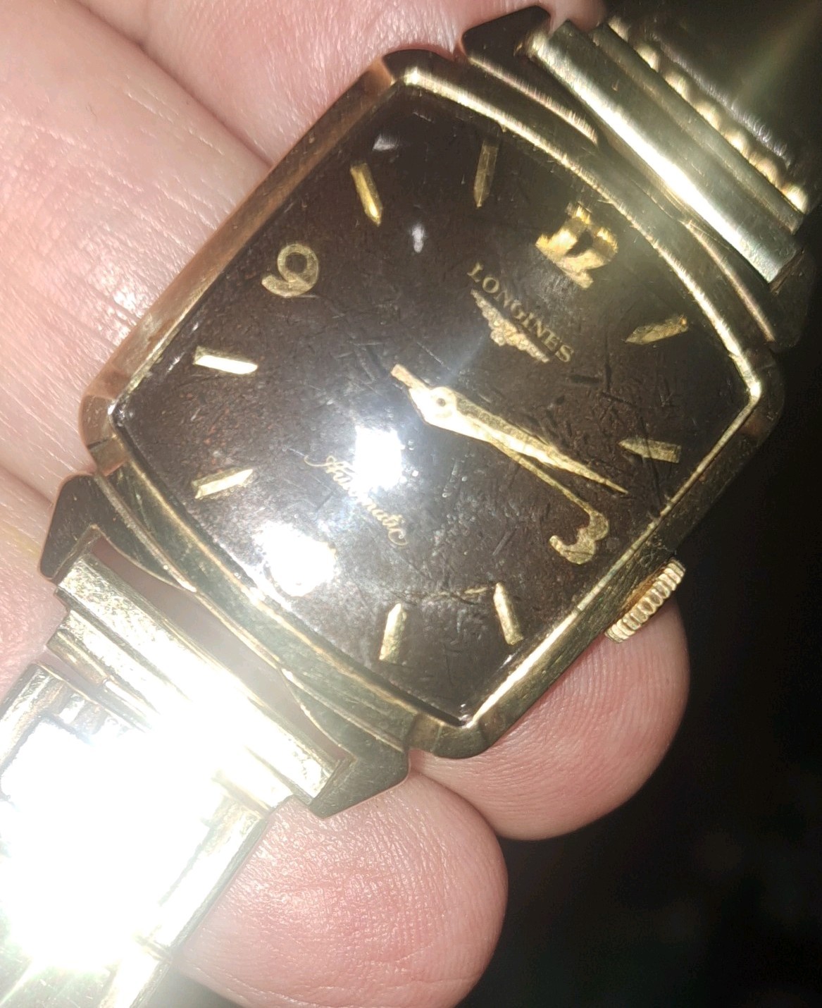 Longines Flagship Women’s Automatic Square Black Dial Gold Tone Bracelet 1950s