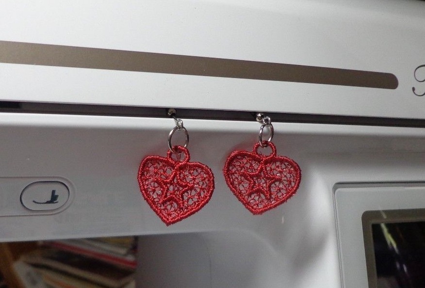 Earrings – Free Standing Lace – Machine Embroidered – Hand-Crafted – Silver-tone