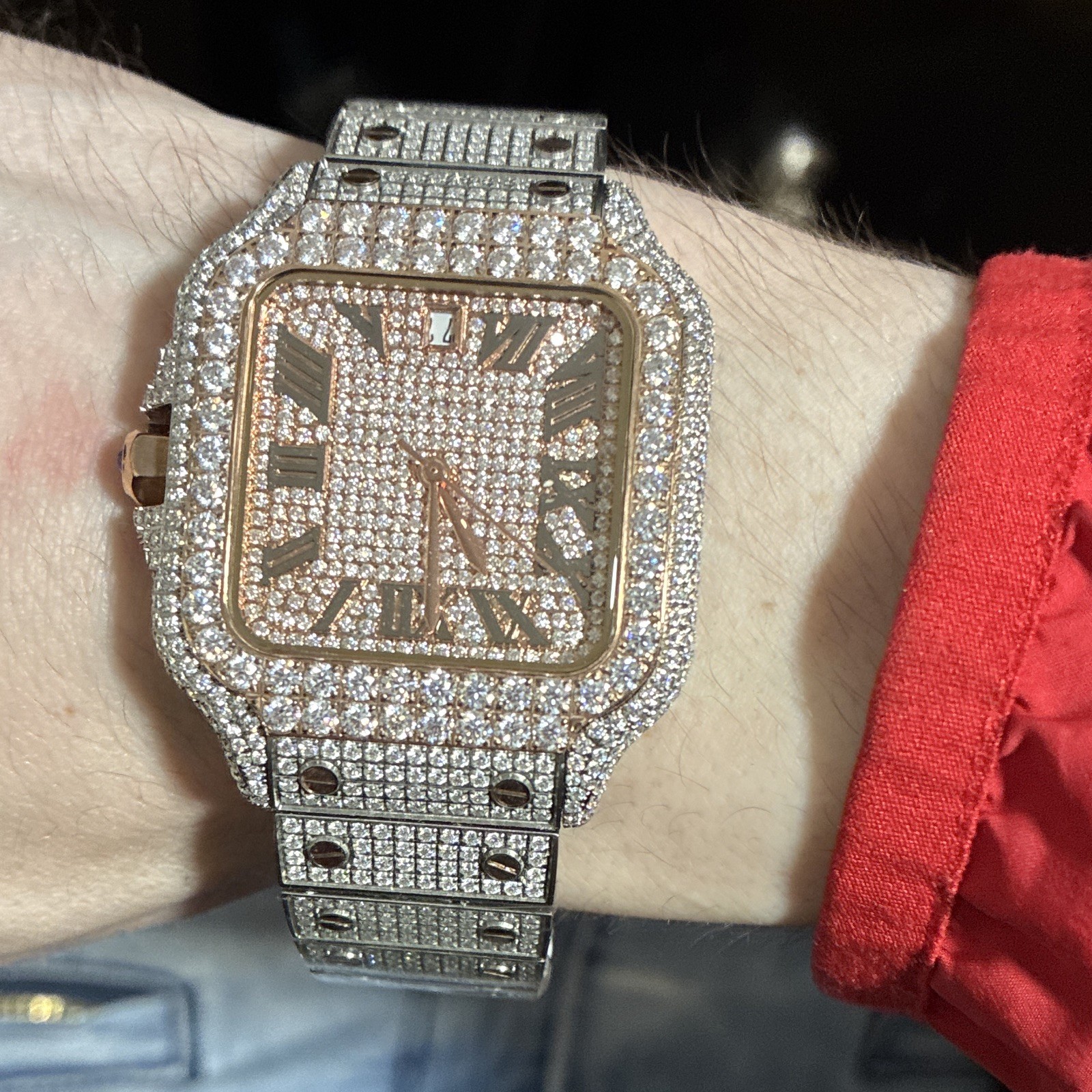 VVS1 Moissanite Iced Out Watch Silver/Rose w Sapphire Glass, Swiss made movement