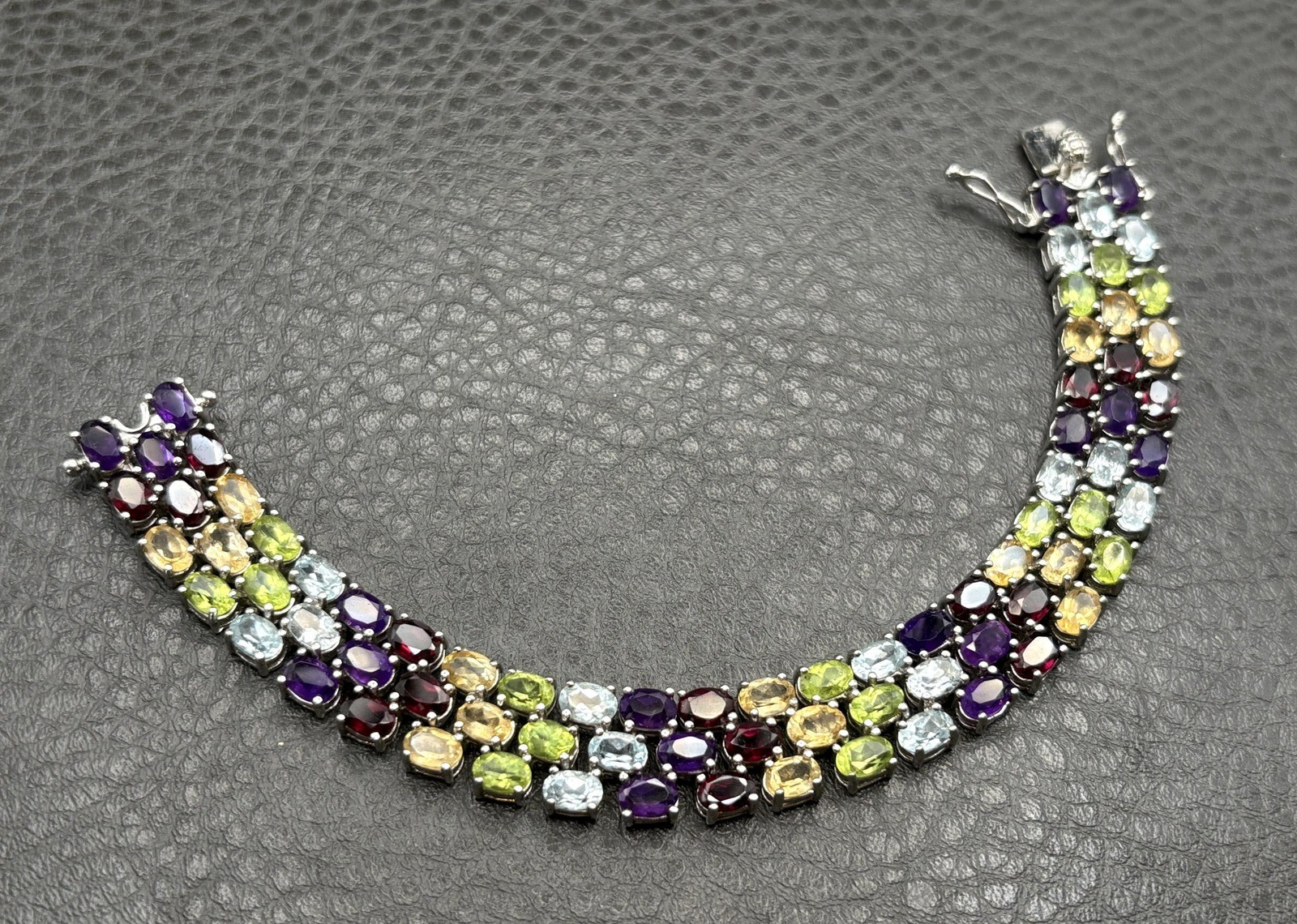 ADI VTG Sterling Silver Gemstone Tennis Bracelet Amethyst Citrine Peridot 7.25″