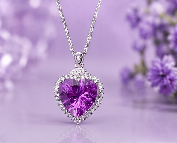 3Ct Heart Cut Simulated Amethyst Stunning Pendant Necklace 14K White Gold Plated