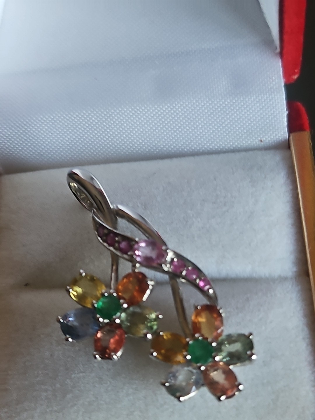 TCG DE BUMAN 10k White Gold Multi-Gemstone FLORAL Pendant NWOT