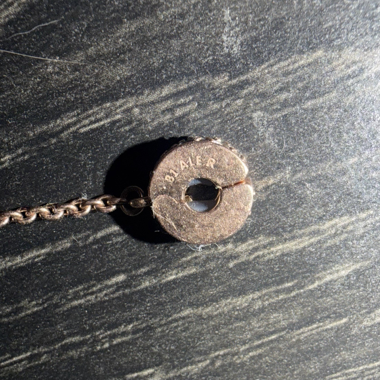 ALE R Rose Tone CZ Bracelet Safety Chain Clip Signed Estate Find