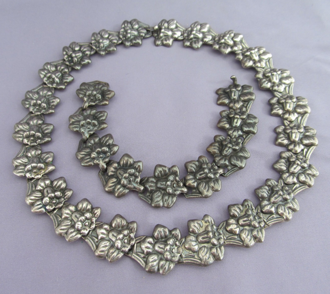 VINTAGE TAXCO MEXICO STERLING AAR ANTONIO REINA FLOWER 68 NECKLACE BRACELET SET